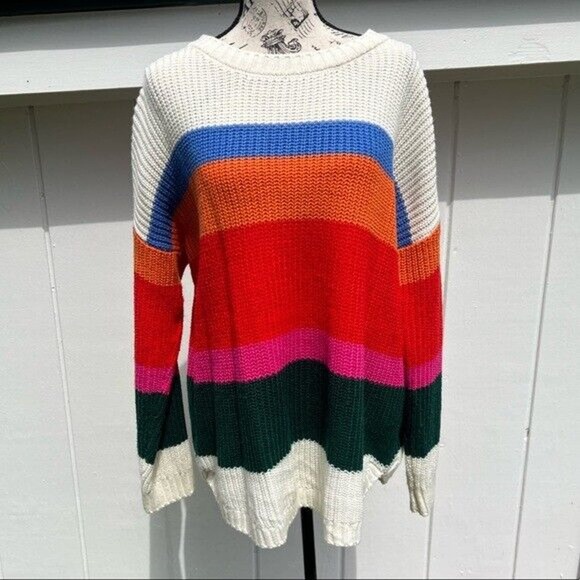 SO Sweaters - SO multicolored color block striped knit Crewneck knit sweater